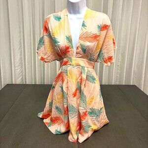Floerns Women's Tropical Floral Plunging V Neck Open Back Summer Short Dress